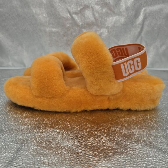 UGG Oh Yeah Orange Furry Fuzzy Comfort Slide Slippers Size 8 - Picture 1 of 8